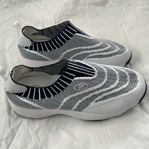 Propet Black and White Knit Slip-On Shoe